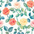 Charming and endlessly repeatable pattern. Delicate watercolor roses in shades of pink and red create a romantic and timeless Royalty Free Stock Photo