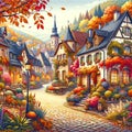 Autumn in European Village, AI generated