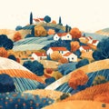 Charming European Village, Stunning Minimalist Illustration