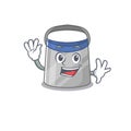 A charming face shield mascot design style smiling and waving hand