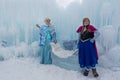 Charming female characters dressed as Anna and Elsa from Frozen