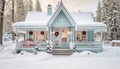 Charming festive christmas cottage with cozy ambiance delicate wreath on front porch