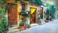 Charming floral decorated streets of medieval towns of Italy. Pi Royalty Free Stock Photo