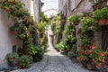 Charming floral decorated streets of medieval towns of Italy. Spello in Umbria Royalty Free Stock Photo