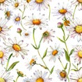 A charming floral design. daisies with sunny yellow centers create a seamless and cheerful pattern on a white background. for Royalty Free Stock Photo