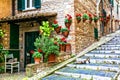 Charming floral streets of old traditional villages in Italy. Casperia, Rieti province Royalty Free Stock Photo