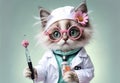 A charming fluffy cat in the image of a caring doctor with a smile Royalty Free Stock Photo