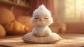 Adorable Fluffy Chick Meditating on Pillow Royalty Free Stock Photo