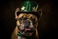 Charming French Bulldog in St. Patrick's Day Attire with a Lucky Shamrock Hat - Generative AI