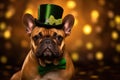 Charming French Bulldog in St. Patrick's Day Attire with a Lucky Shamrock Hat - Generative AI