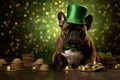 Charming French Bulldog in St. Patrick's Day Attire with a Lucky Shamrock Hat - Generative AI