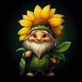 Charming Garden Gnome with a Lush Beard and a Bright Sunflower - Generative AI