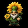 Charming Garden Gnome with a Lush Beard and a Bright Sunflower - Generative AI