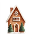 Cute Gingerbread House With Snow Roof And Christmas Trees Festive Winter Cookie Art Holiday Illustration Royalty Free Stock Photo