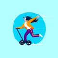 The charming girl on the scooter, Speed motor racing Scooter, Skateboard Driving Boy Risky Steps, girl driving foldable Electric s Royalty Free Stock Photo