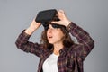 Charming girl testing virtual reality glasses Royalty Free Stock Photo