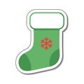 Festive Green Christmas Stocking with Red Snowflake Sticker Icon Royalty Free Stock Photo