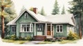 Charming Green Cottage House With Rustic Realism And Eclectic Style