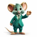 Charming Green Mouse In Suit: Animated Film Style Illustration