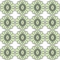 Charming green and white floral seamless pattern with fine foliage lace and stylized geometric motifs, ideal