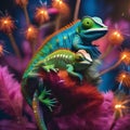 A charming group of chameleons changing colors to match the vibrant fireworks overhead4