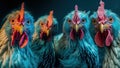 A charming group of chickens with bright blue feathers, taking a selfie. Generative AI