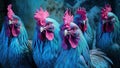 A charming group of chickens with bright blue feathers, taking a selfie. Generative AI