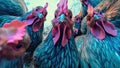 A charming group of chickens with bright blue feathers, taking a selfie. Generative AI