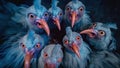 A charming group of chickens with bright blue feathers, taking a selfie. Generative AI