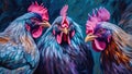 A charming group of chickens with bright blue feathers, taking a selfie. Generative AI