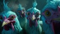 A charming group of chickens with bright blue feathers, taking a selfie. Generative AI