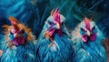 A charming group of chickens with bright blue feathers, taking a selfie. Generative AI