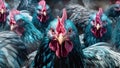 A charming group of chickens with bright blue feathers, taking a selfie. Generative AI