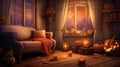 Charming Halloween in Cozy, Candlelit Living Room