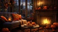 Charming Halloween in Cozy, Candlelit Living Room