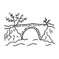 Charming Hand-Drawn Bridge Design Enveloped by Trees for Creative Projects and Relaxation Royalty Free Stock Photo