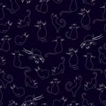 Beautiful hand drawn cats retro syle design seamless pattern vector