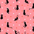 Beautiful hand drawn cats retro syle design seamless pattern vector