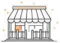 Charming Hand-Drawn Storefront with Orange Accents and Sparkles Royalty Free Stock Photo
