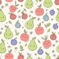 Cute watercolor fruit characters pattern seamless background healthy food illustration Royalty Free Stock Photo