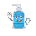 A charming hand wash gel mascot design style smiling and waving hand