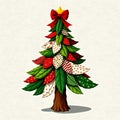 Cozy Country Christmas Tree Artwork Royalty Free Stock Photo