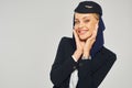 charming and happy arabian airlines stewardess Royalty Free Stock Photo