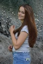 Happily  laughing teenage girl with a lot of freckles Royalty Free Stock Photo