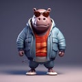 Manehippo 3d Cartoon Hippo With Urban Clothes