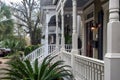 Charming home facades in Savannah, Georgia on a cloudy day