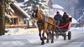 A Charming Horse Cart Ride Through the Snowy Landscape Royalty Free Stock Photo