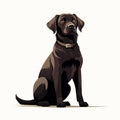 Charming Illustration Of A Black Labrador Dog On White Background