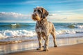 A Whimsical Bohemian German Wirehaired Pointer Enjoys a Coastal Stroll A Relaxing Cartoon Illustration of a Cute Dog Royalty Free Stock Photo