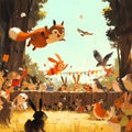 Joyful Woodland Gathering, Ready for Adventure! Royalty Free Stock Photo